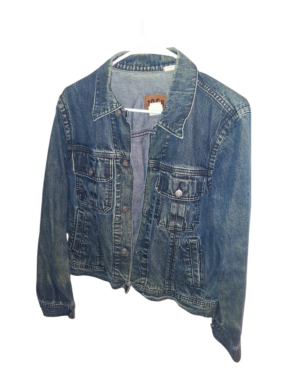 Women's Distressed Blue Denim Jacket with Chest Pockets